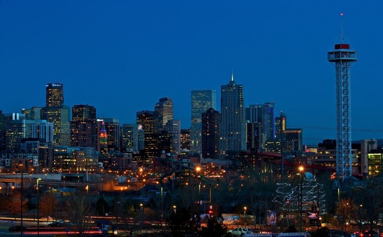 Denver's skyline all lit up