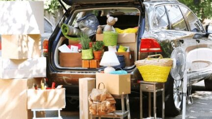 A car full of moving items on a checklist.