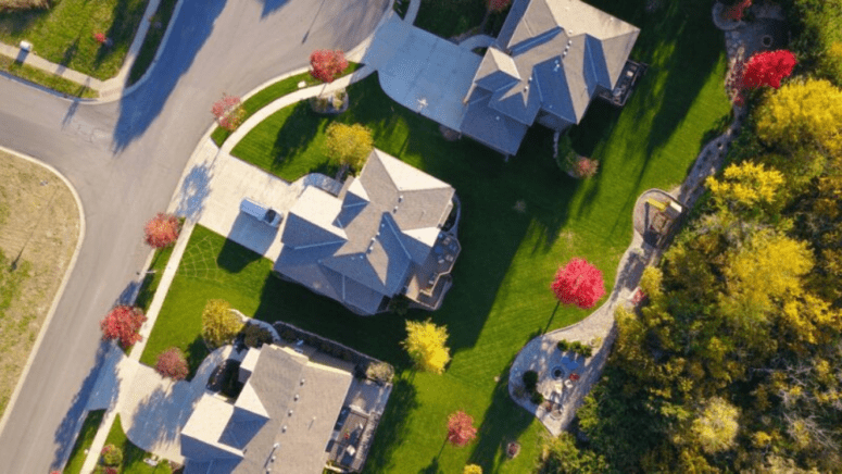 An aerial view of a home that is being maintained.