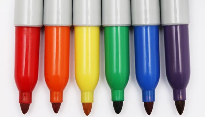 Markers used to color code boxes as a moving trick.