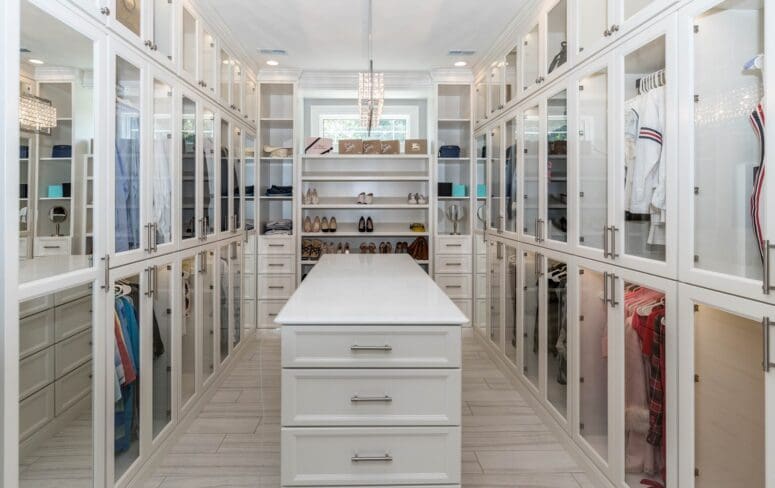 A luxury closet that has been organized.