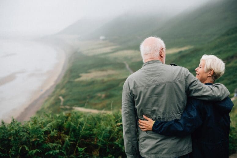 A retired couple on vacation after selling their house.