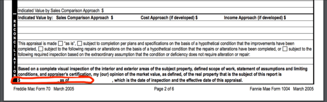 The bottom of an appraisal report.