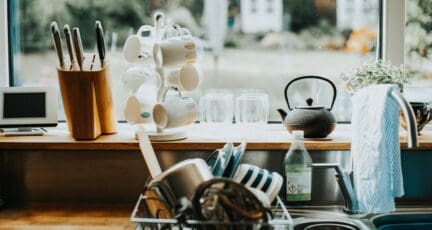 A kitchen in a home that is preparing to downsize.