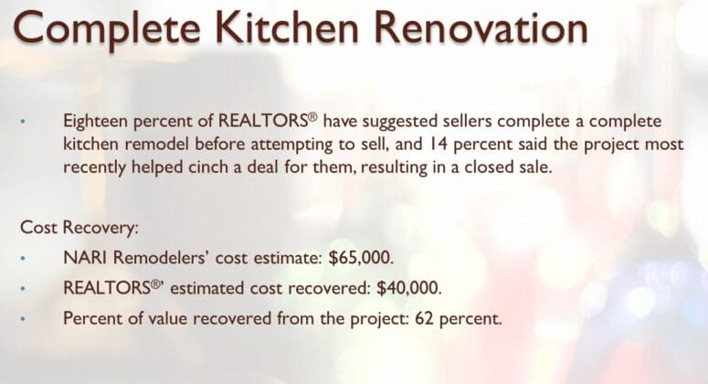 An infographic showing kitchen renovation roi in a home.