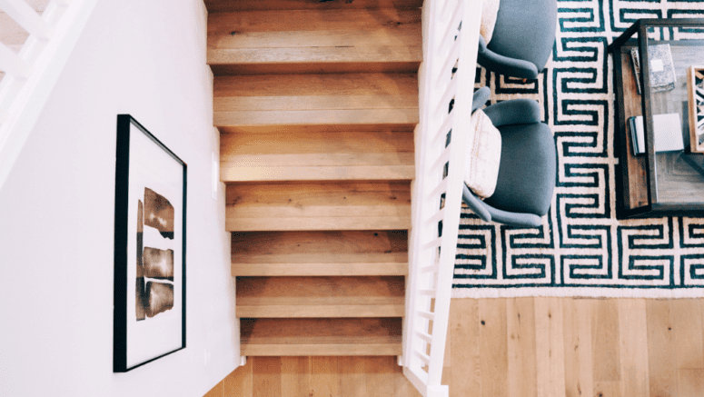 A staircase in a home that has increased value.