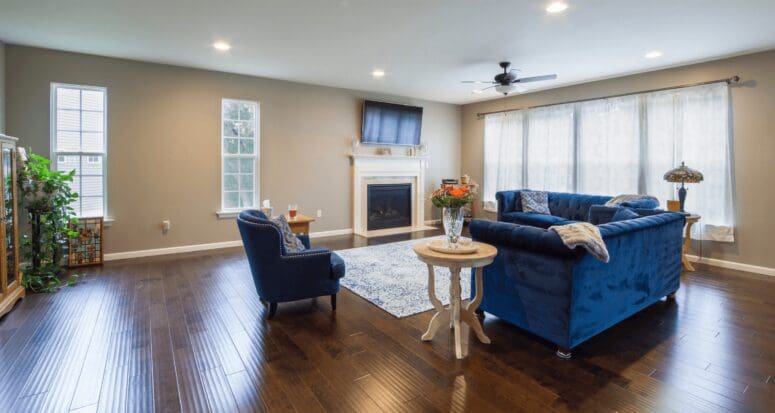 A staged room in an empty house.