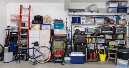 A garage that is in the process of being downsized in a home.