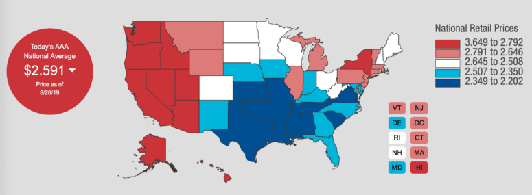 A map showing gas prices to show if it's worth relocating for a job.