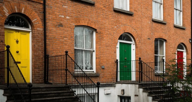 Front door colors on brick houses.