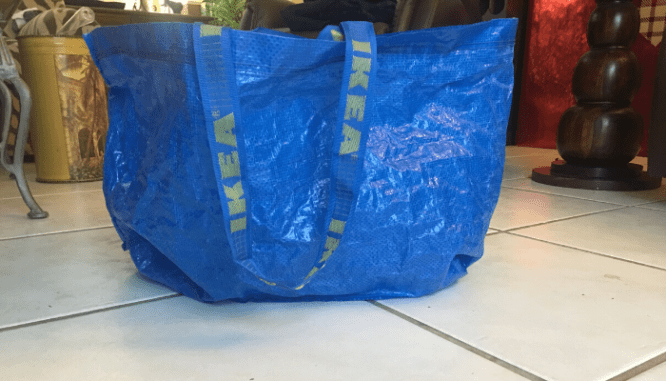 An ikea bag used a moving hack.