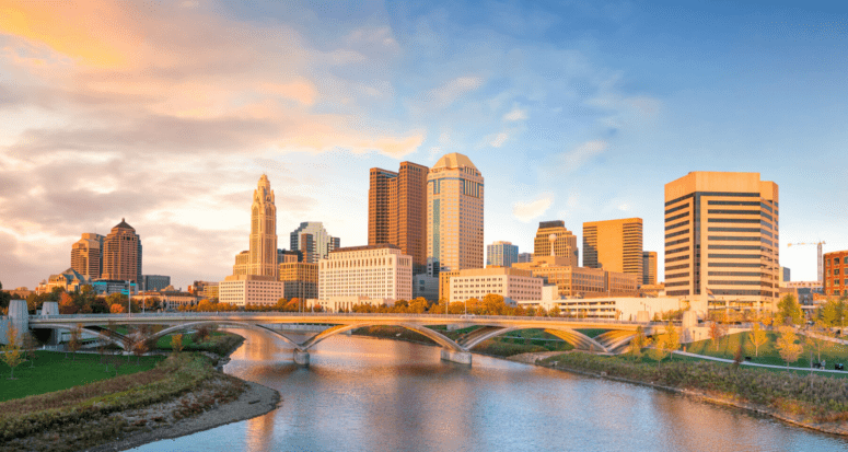 A view of Columbus, Ohio near a house you can buy.