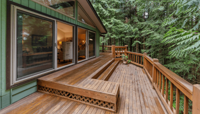 A deck on a home.