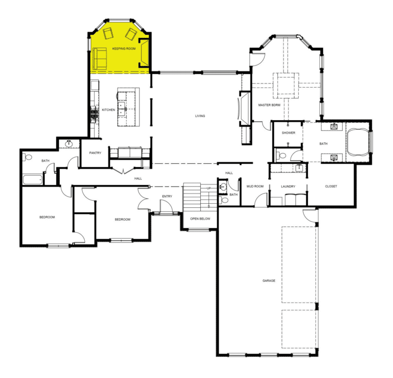 A diagram of a keeping room.