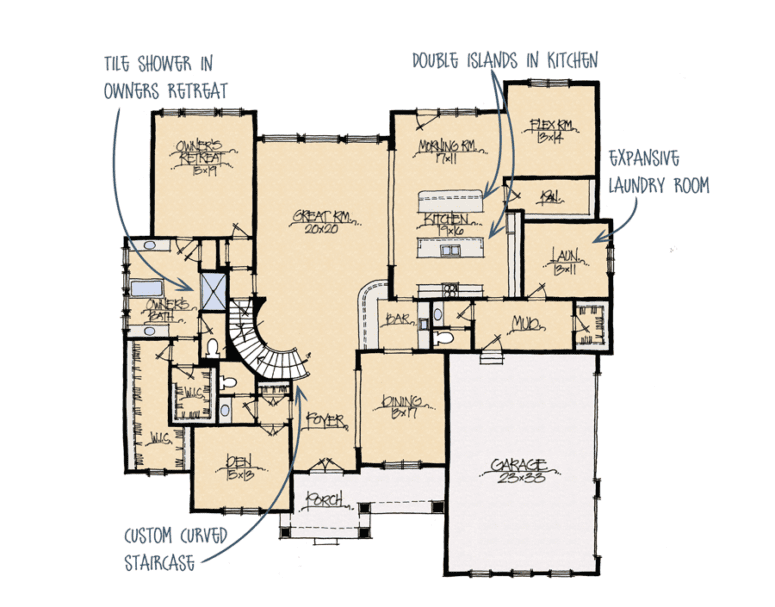 A diagram of a keeping room.