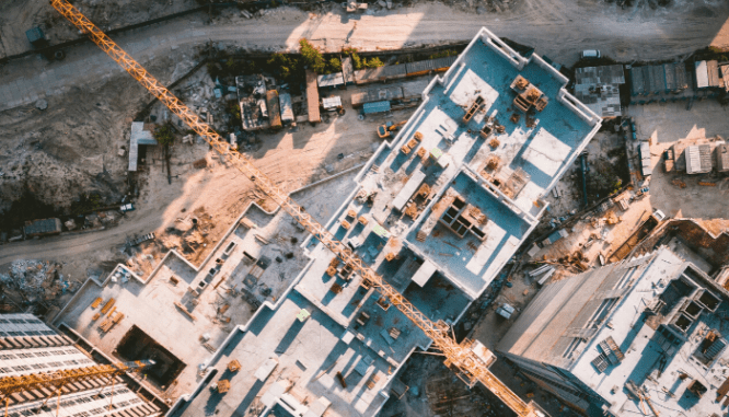 An aerial view of neighborhood development.