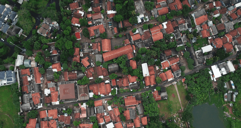 An aerial view of houses you can find on the multiple listing service.
