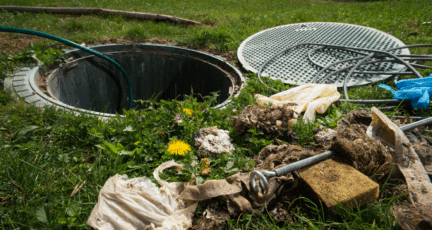 A failed septic system belonging to a house for sale.