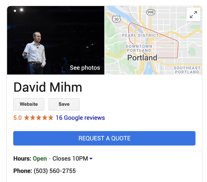 Google My Business listing screenshot