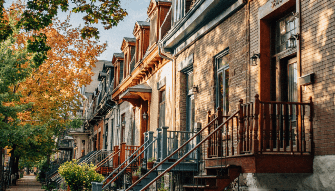 A row of townhouses.