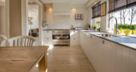 A wide open kitchen with white cabinets and an open window in a home you could be selling during coronavirus.