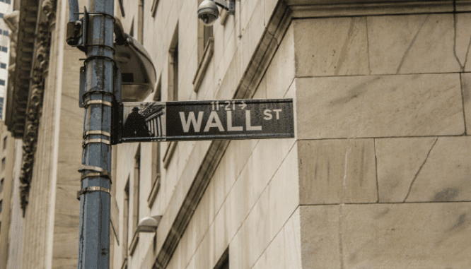 A wall street sign during a previous recession.