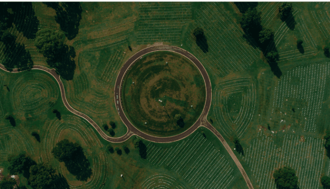 An aerial view of a cemetery in Chattanooga, Tennessee, near where you could have property.