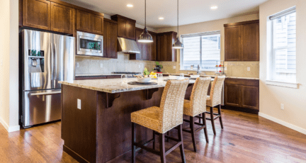 A kitchen in an open house.