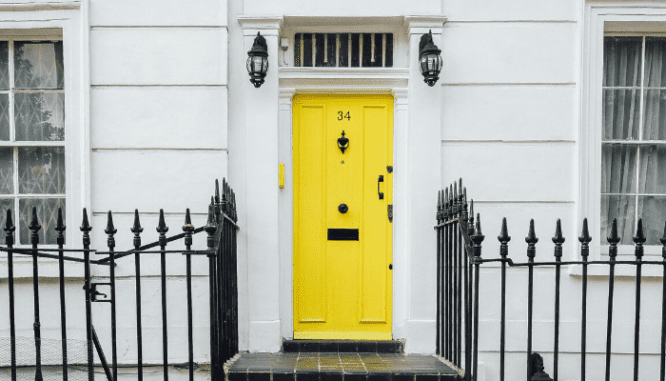 A bright yellow front door.