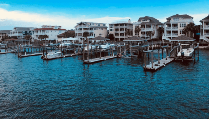 A photo of waterfront property shows the benefit of living in a flood-prone area.