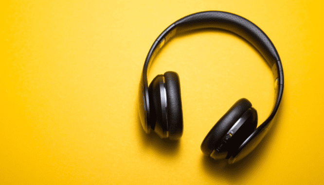 Headphones used in a home office.