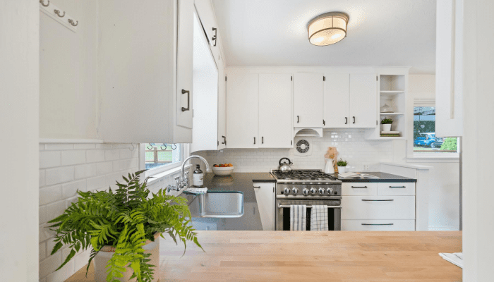 A kitchen in a house that is rented.