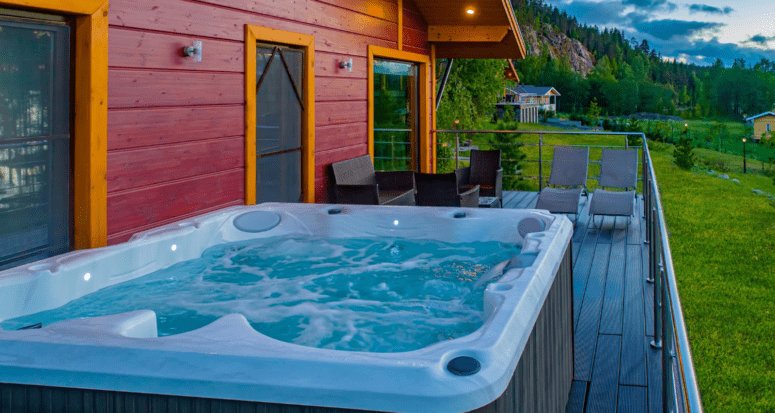 A hot tub that will be sold with a house.