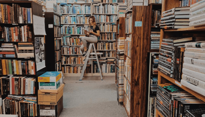 A woman conducted a property title search at a library.