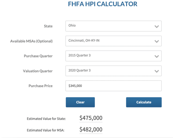 A calculator used to get a house price estimate.