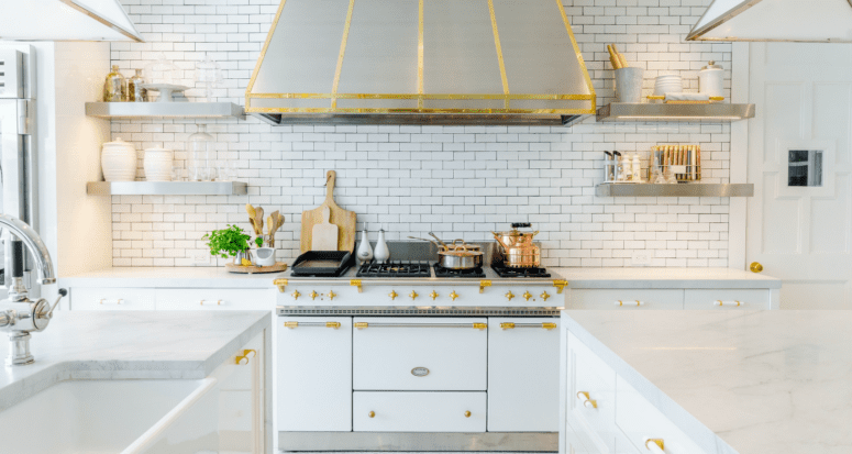 A kitchen with granite countertops.