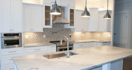 A kitchen that has been renovated in a home.