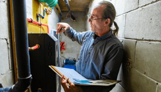 A home inspector reviewing electrical for a buyer.