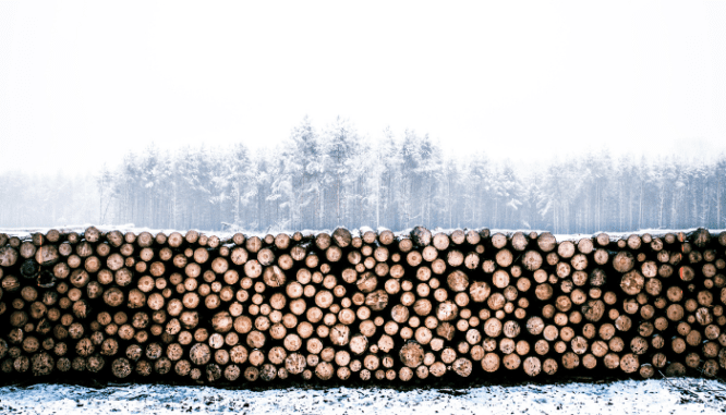 A pile of wood used to build a deck.