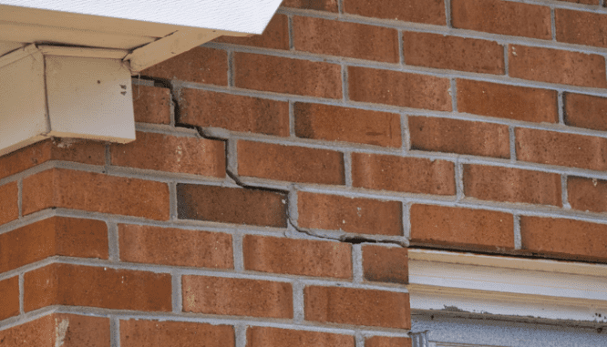 A cracked foundation on a home that will be expensive to repair.