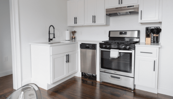 A kitchen in a house sold to an FHA buyer.