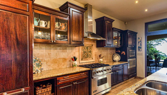 A kitchen in a home that is going through a short sale.