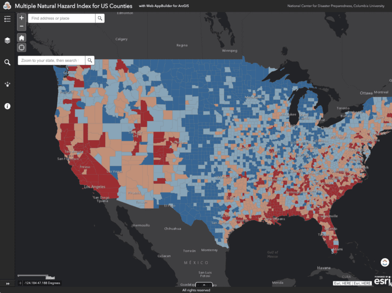 An image of the National Hazard Index to demonstrate the importance of a home emergency evacuation plan.