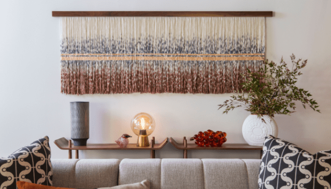 A woven linen on the wall of a modern desert home.