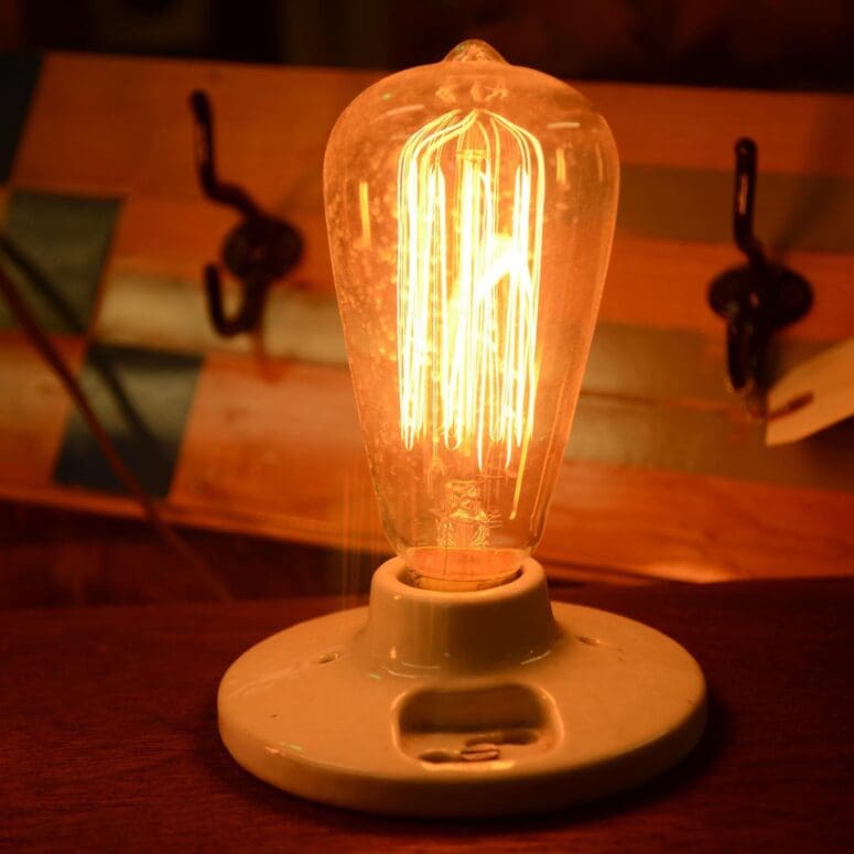 A lightbulb in the industrial interior design.