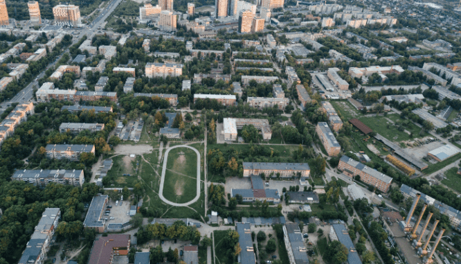 A bedroom community with houses.