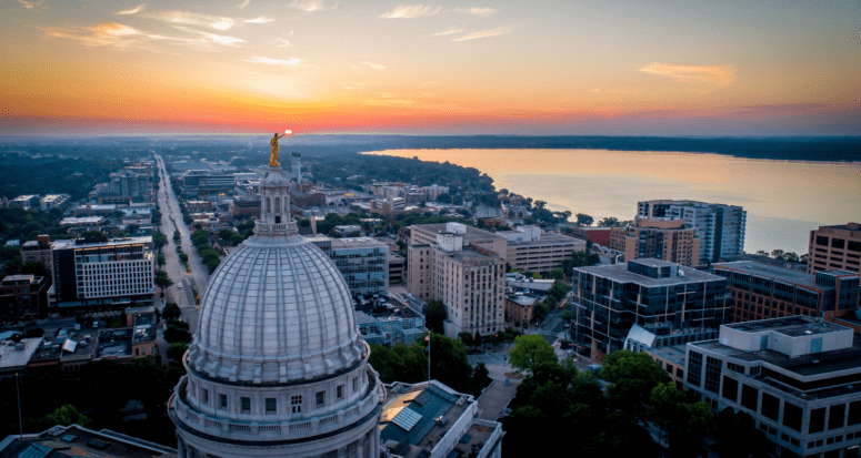 The Capitol Building in Madison, where you can buy a house.