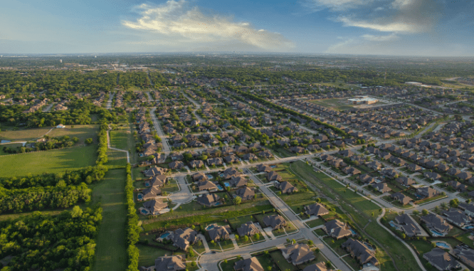 An image of a neighborhood from above to demonstrate how to write a comparative market analysis.