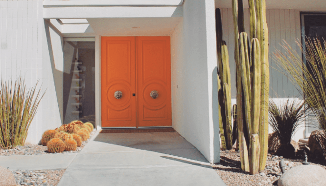 The front door of a Midcentury Modern home.