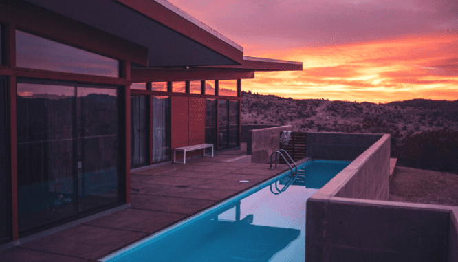 Sunset at a midcentury modern home